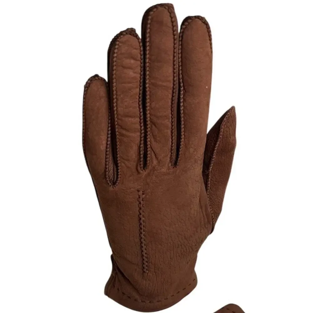 Vtg Women's Soft Leather Brown Wool Lined Gloves Sz 6.5 Made In Italy‎ Winter EC